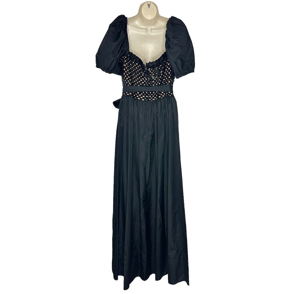 VTG DOROTHY BULLITT Ardmore Chestnut Hill Black Sequin Puff Sleeve Maxi Dress 12 - Picture 5 of 7